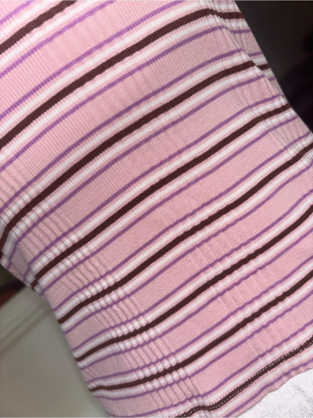 PINK Striped Ribbed Tank Top Built-In Bra Y2K Preppy - Picture 7 of 10